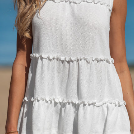 White Tiered Frill Trim A-line Tank Top