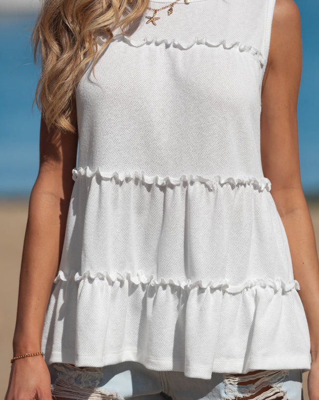 White Tiered Frill Trim A-line Tank Top