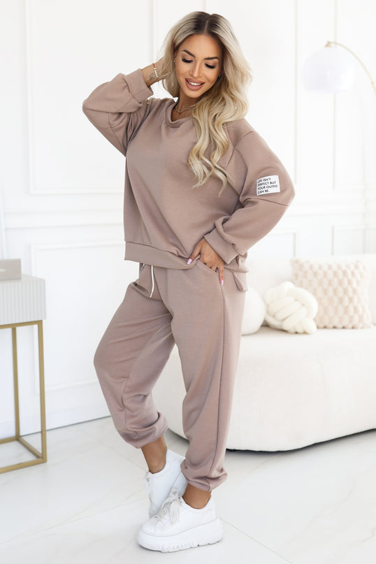 Cappuccino Tracksuit Set with Oversized Sweatshirt and Drawstring Pants