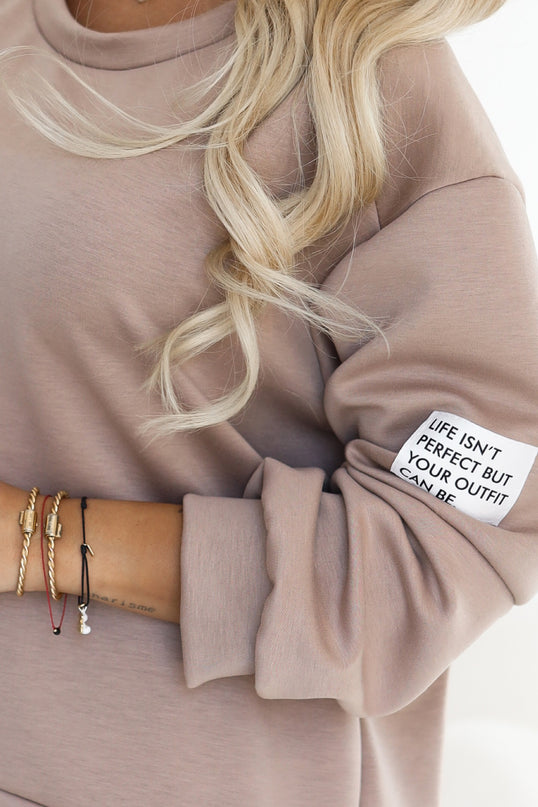 Cappuccino Tracksuit Set with Oversized Sweatshirt and Drawstring Pants