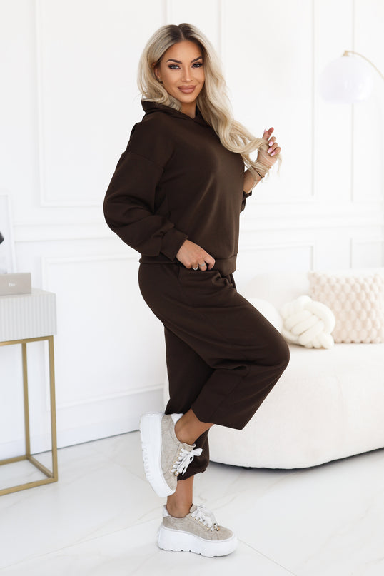 Chocolate Brown Hooded Tracksuit Set