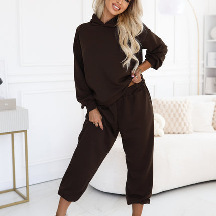 Chocolate Brown Hooded Tracksuit Set