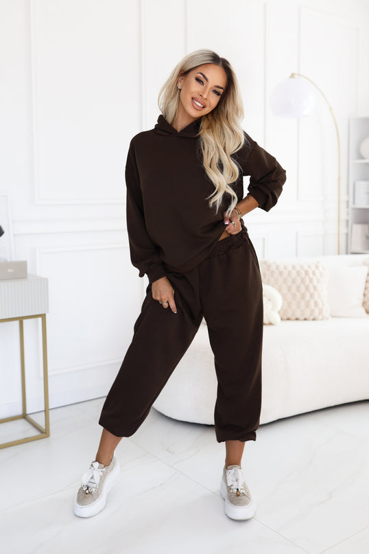 Chocolate Brown Hooded Tracksuit Set