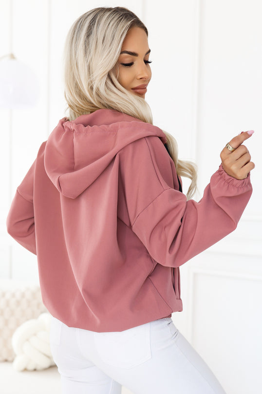 Dark Pink Zip-Up Hooded Sweatshirt with Decorative Zipper