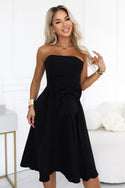 Black Strapless Midi Dress with Bow – Naya