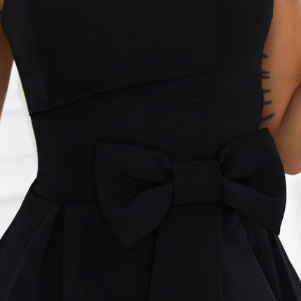 Black Strapless Midi Dress with Bow – Naya