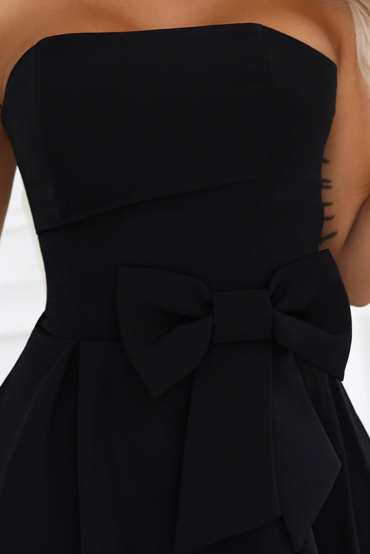 Black Strapless Midi Dress with Bow – Naya
