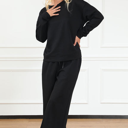Navy Blue Ultra Loose Textured 2pcs Slouchy Outfit Set