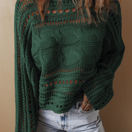 Smoke Gray Hollow-out Cable Knit Cropped Sweater