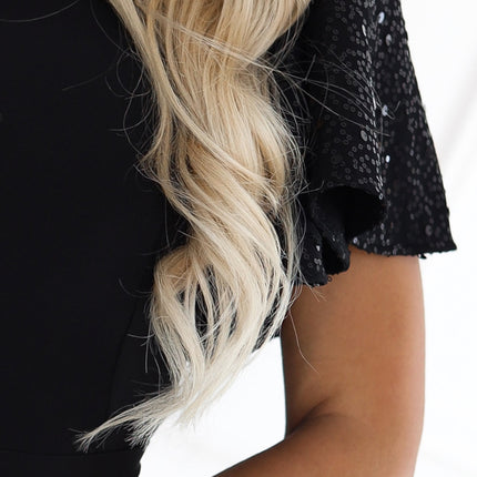 Black Maxi Dress with Sequin Sleeves – Mirella