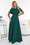 Bottle Green Flared Maxi Dress with Short Sleeves – Mirella