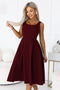Burgundy Flared Midi Dress with Wide Straps – ALVA