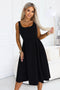 Black Flared Midi Dress with Wide Straps – Alva