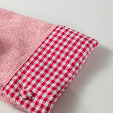 Light Pink Plaid Heart Embroidered Cuffed Drop Shoulder Crew Neck Sweater