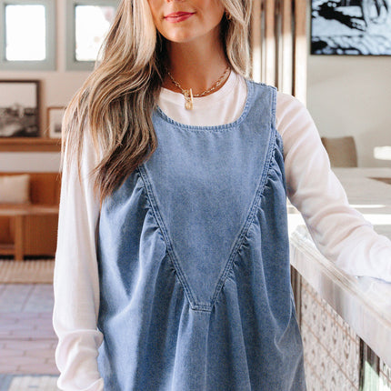 Myosotis Denim Pleated Patchwork Sleeveless Top