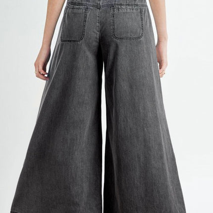 Button Fly Waist Wide Leg Jeans