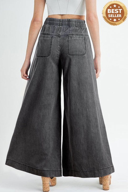 Button Fly Waist Wide Leg Jeans