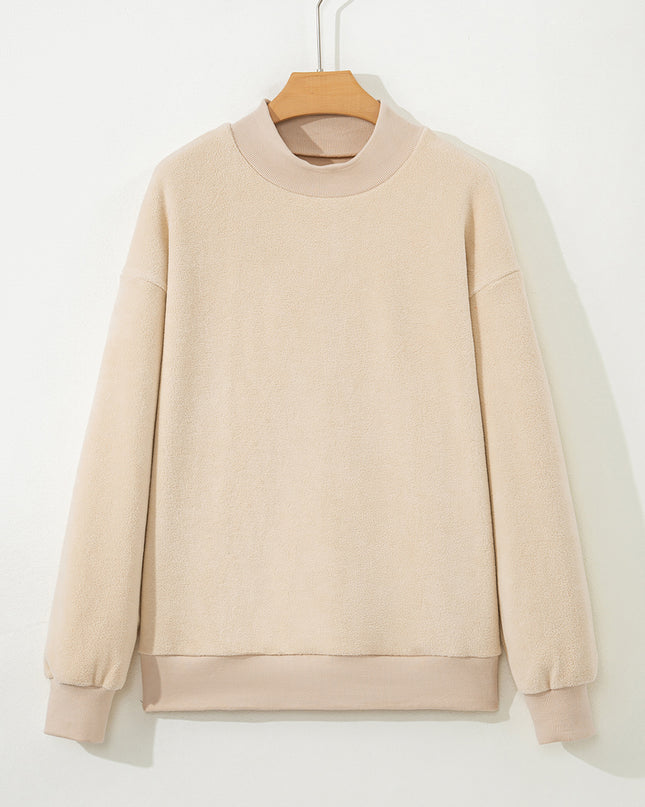 Bright Pink Oversize Drop Shoulder Reversible Mock Neck Sweatshirt