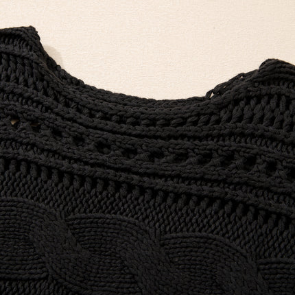 Smoke Gray Hollow-out Cable Knit Cropped Sweater