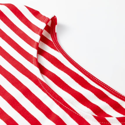 Red Stripe Drop Shoulder Long Sleeve Top Lounge Pants 2pcs Set
