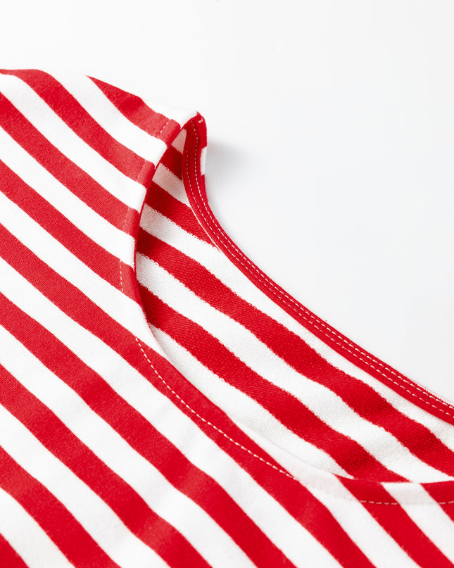 Red Stripe Drop Shoulder Long Sleeve Top Lounge Pants 2pcs Set