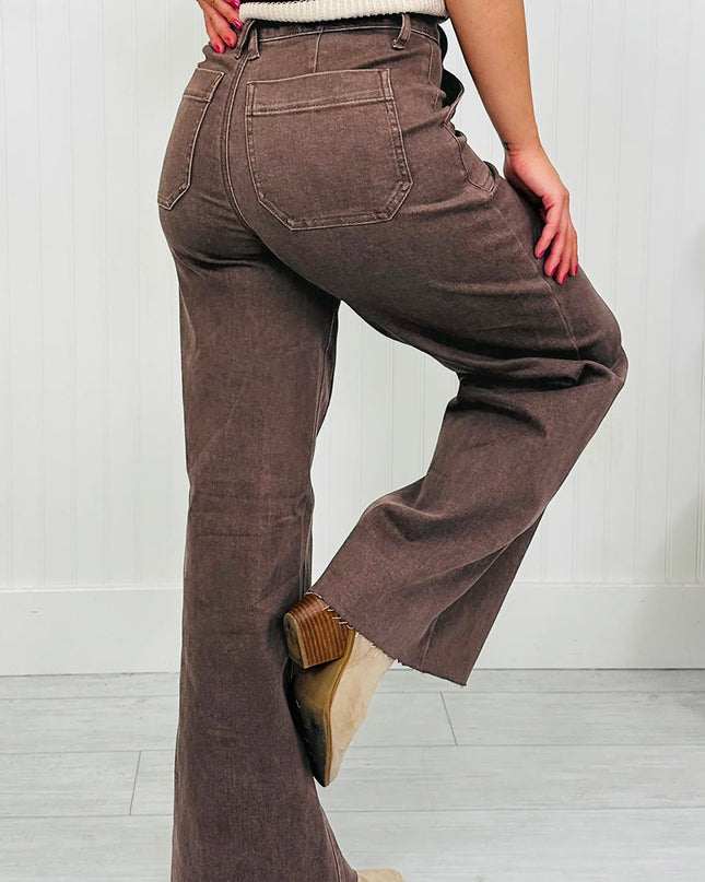 Dark Brown Retro Washed Patch Pocket Loose Jeans