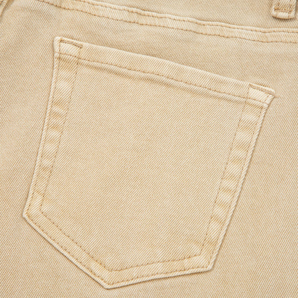 Apricot Solid Color Seamed Center Wide Leg Cropped Jeans