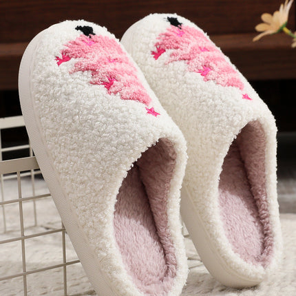 White Plush Christmas Tree Color Contrasted Liner House Slippers