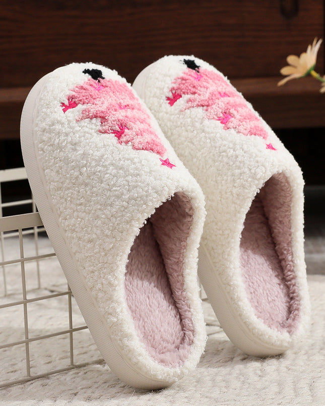 White Plush Christmas Tree Color Contrasted Liner House Slippers