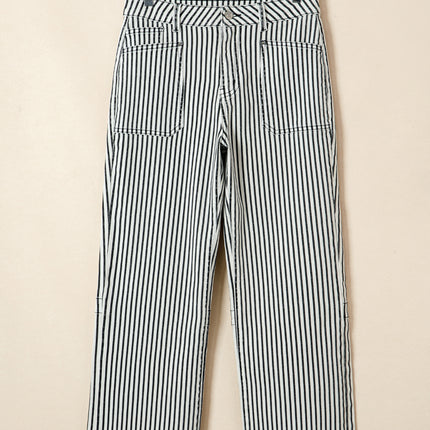 Black Stripe Patch Pocket High Waist Shift Denim Jeans