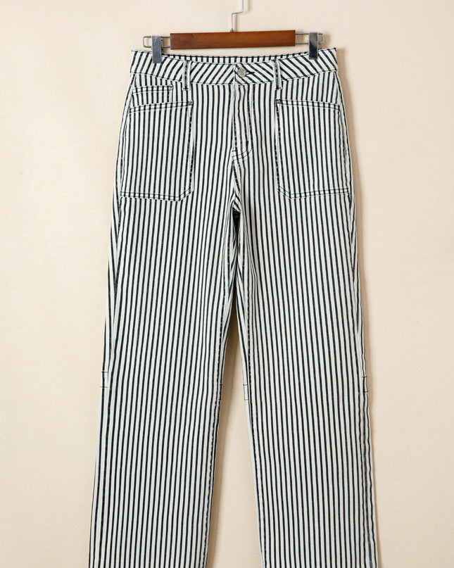 Black Stripe Patch Pocket High Waist Shift Denim Jeans