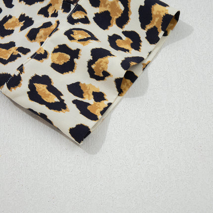 Khaki Mixed Leopard Patchwork 3/4 Sleeve Loose Shirt