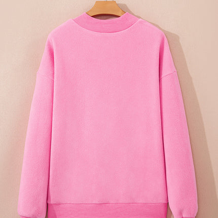 Bright Pink Oversize Drop Shoulder Reversible Mock Neck Sweatshirt