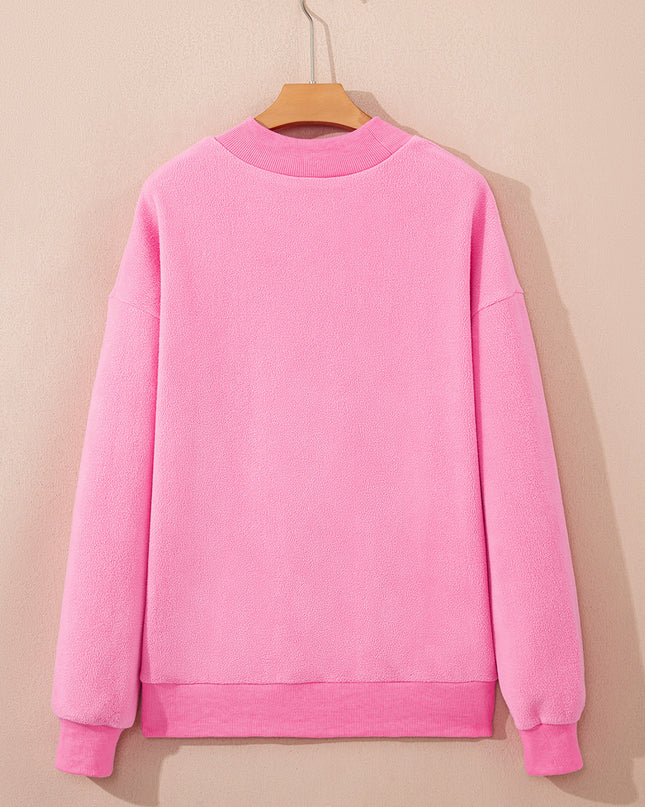Bright Pink Oversize Drop Shoulder Reversible Mock Neck Sweatshirt