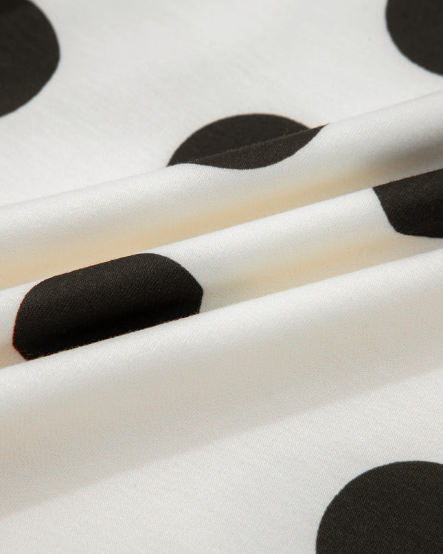 White Polka Dot Printed Long Sleeve Flared Mini Dress