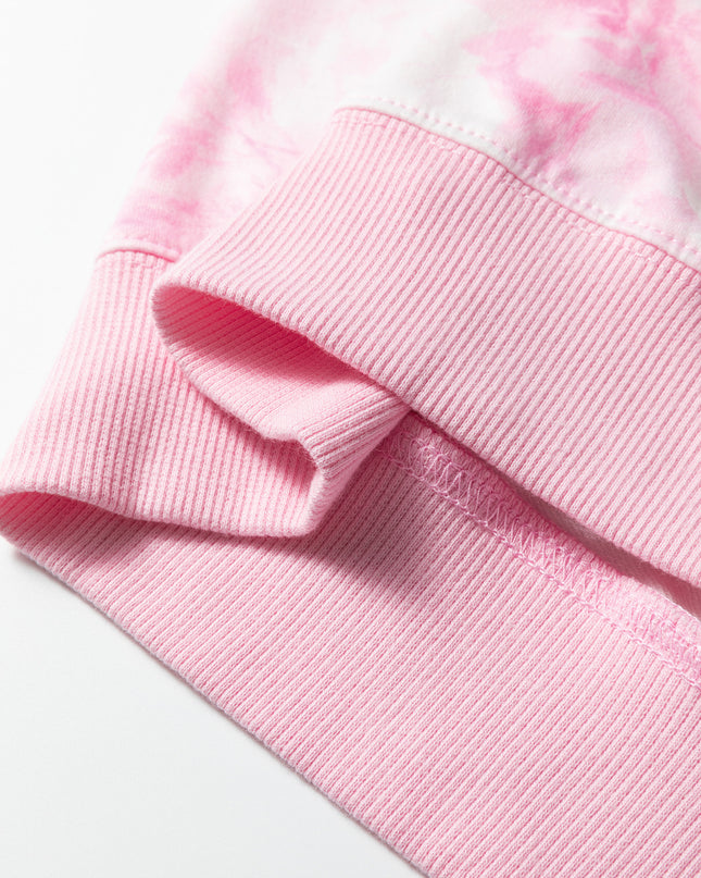 Pink Abstract Woodland Print Asymmetric Shoulder Long Sleeve Top