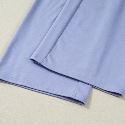 Beau Blue Flounce Long Sleeve Top Drawstring Pants Contrast Velvet Bow Knot 2pcs Lounge Set