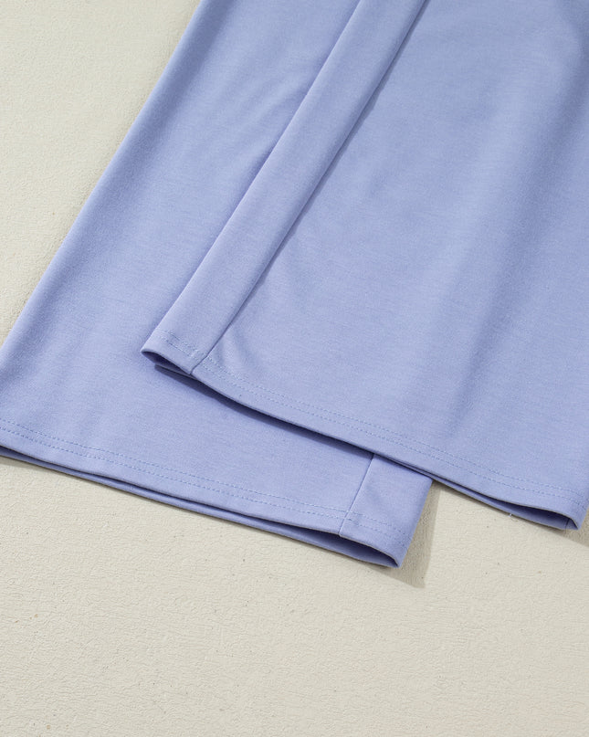 Beau Blue Flounce Long Sleeve Top Drawstring Pants Contrast Velvet Bow Knot 2pcs Lounge Set