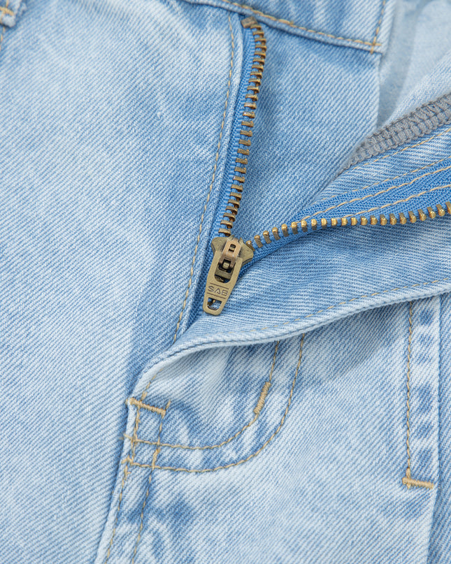 Beau Blue Studded Side Slit Leg Frayed Pocketed Wide Leg Jeans