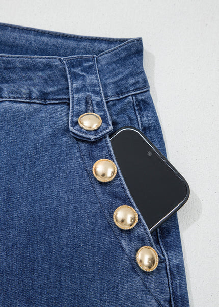 Ashleigh Blue Golden Button Detail Rolled Edge Flare Leg Jeans