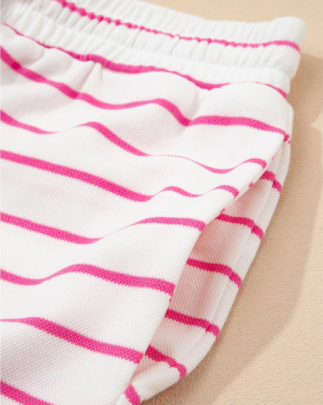Rose Stripe Casual Wide Leg 2pcs Pants Set