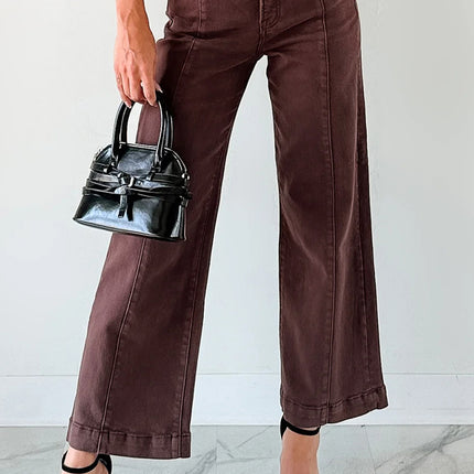 Apricot Solid Color Seamed Center Wide Leg Cropped Jeans