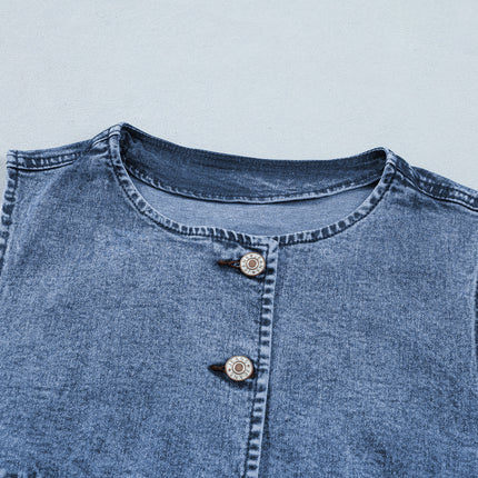 Ashleigh Blue Buttoned Front Slit Denim Vest