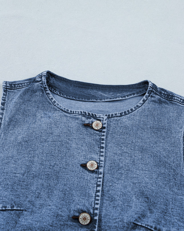 Ashleigh Blue Buttoned Front Slit Denim Vest