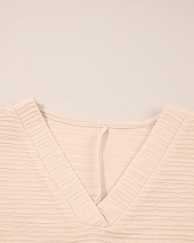 Pink Textured V Neck T Shirt and Shorts Set