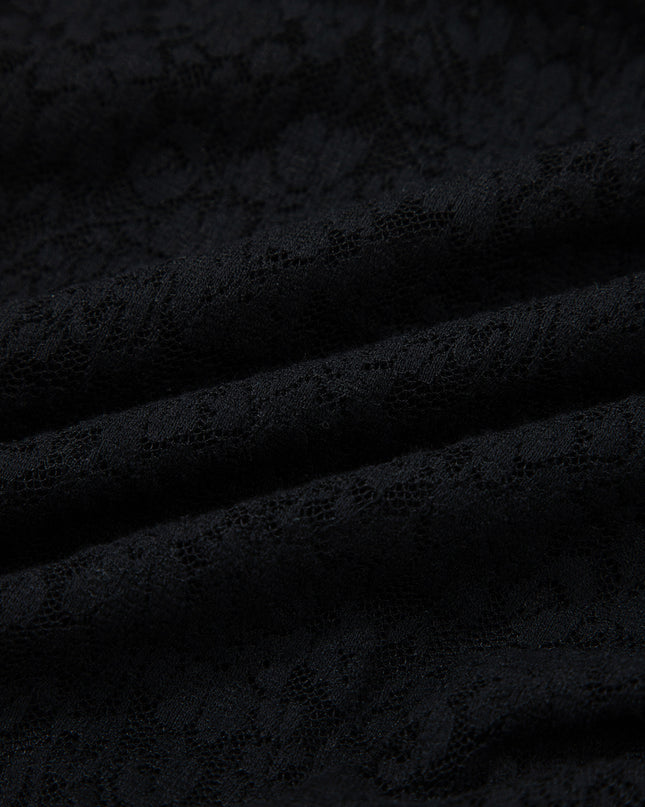 Black Floral Lace Off-shoulder Long Sleeve Slim Top