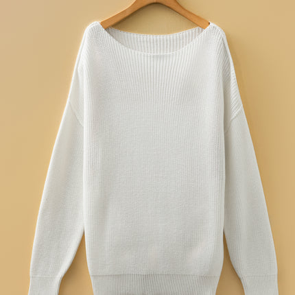 White Asymmetric Neck Drop Shoulder Baggy Slouchy Sweater