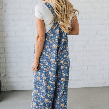 Vintage Rose Printed Denim Jumpsuit