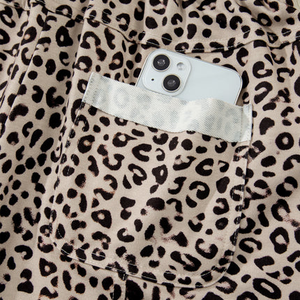 Khaki Animal Print Wide Leg Terry Knit Pants