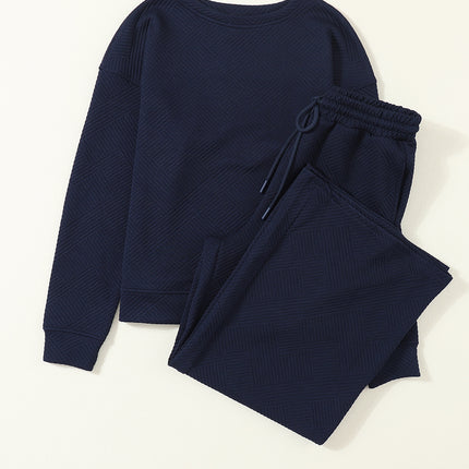 Navy Blue Ultra Loose Textured 2pcs Slouchy Outfit Set